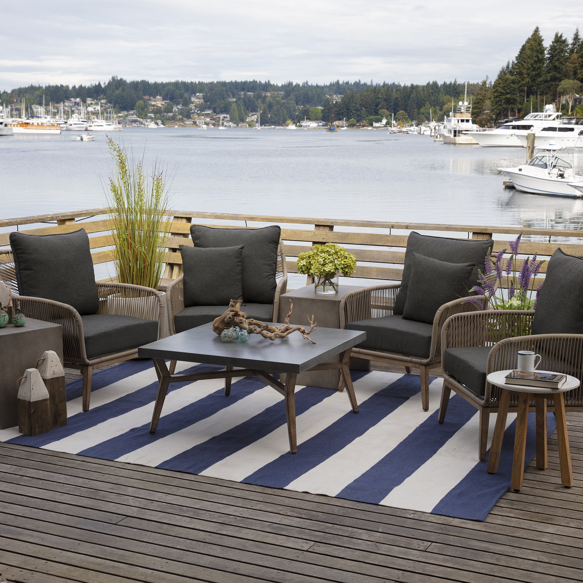 ARDEN Oceantex Outdoor Deep Seating Cushion Set 24 x 24, Ink Charcoal Black