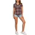 thumbnail image 2 of INSPIRE CHIC Women's Plaid Shirts Point Collar Button Down Blouses M Deep Red, 2 of 6