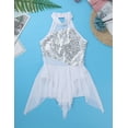 thumbnail image 3 of Sxiwei Girls Sequins Irregular Hem Lyrical Ballet Dance Dress Leotard Figure Ice Skating Dresses White 12, 3 of 7