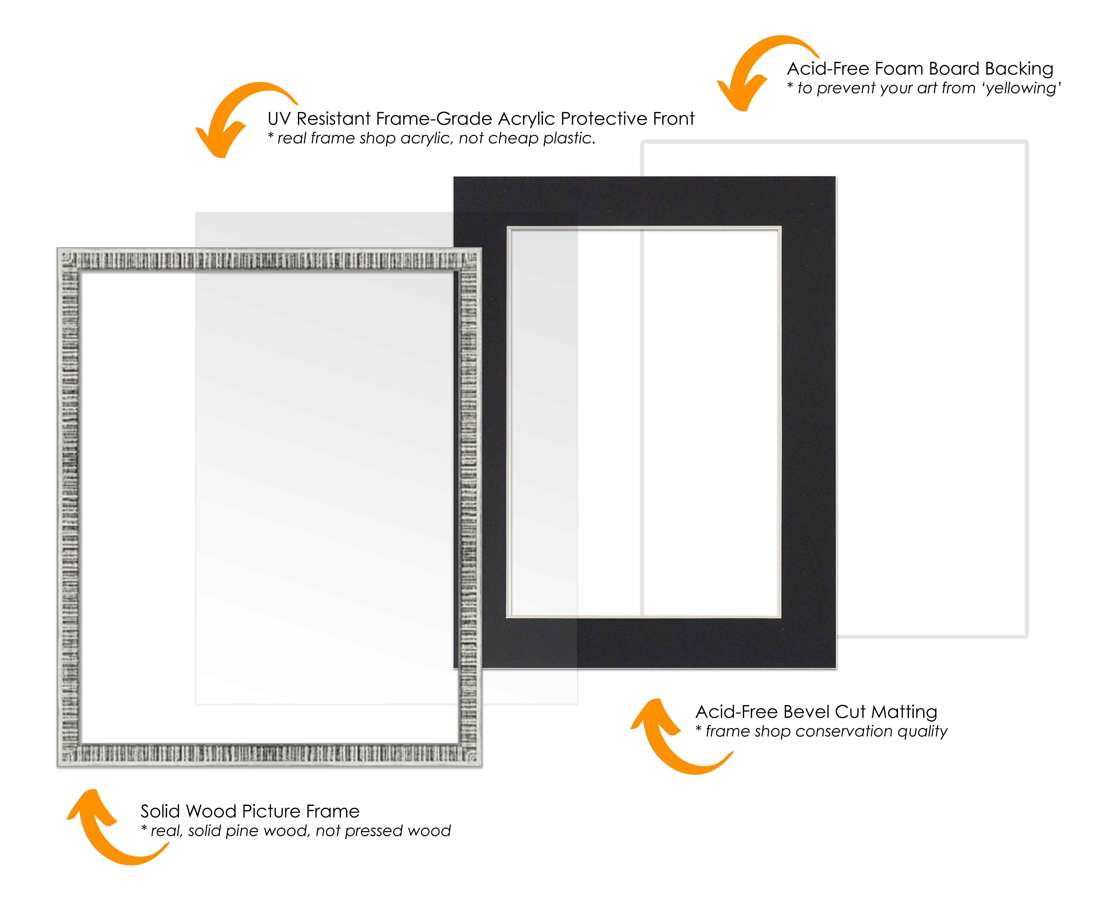 16x20 Frame Silver With Black Picture Mat For 16x20 Photo - Silver 18x24 Frame To Display Print or