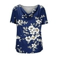 thumbnail image 5 of XUNKUSGA Tops for Women Trendy Cowl Neck Short Sleeve Blouses for Women Fashion Floral T-Shirts for Women Classic Comfortable Womens Work Tops S-2XL,Blue, 5 of 6