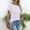 thumbnail image 4 of Dvprdro Womens Short Sleeve Crewneck T Shirts Solid Color Casual Basic Tees Summer Tops, 4 of 7