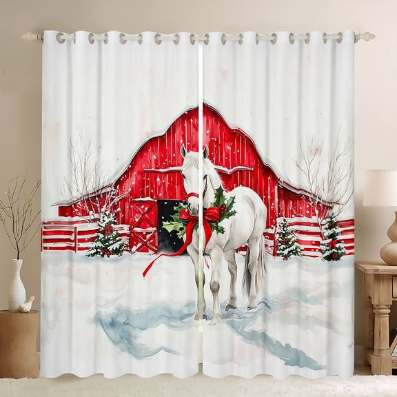 Feelyou Cartoon Xams Horse Black Out Curtains for Teens, Winter Christmas Festival Curtains Pack of 2 (42x63 Each), Farmhouse Bedroom Curtains, Window Curtains Decor