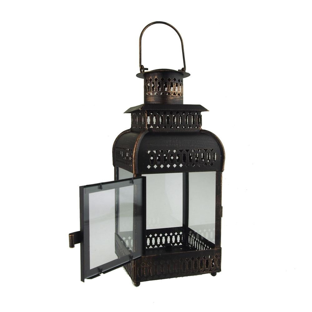 Antique Bronze Metal Candle Lantern, 16Inch