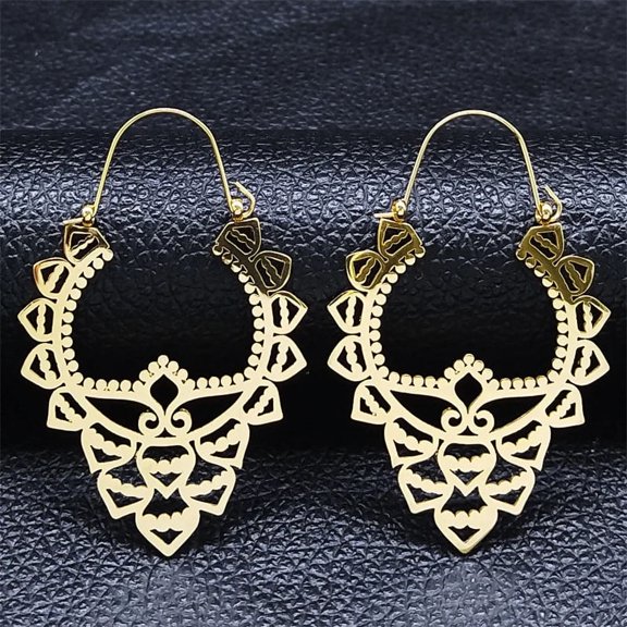 14K White Gold India Flower Hoop Earrings Women Golden Color Big Round Earrings Boo Jewery
