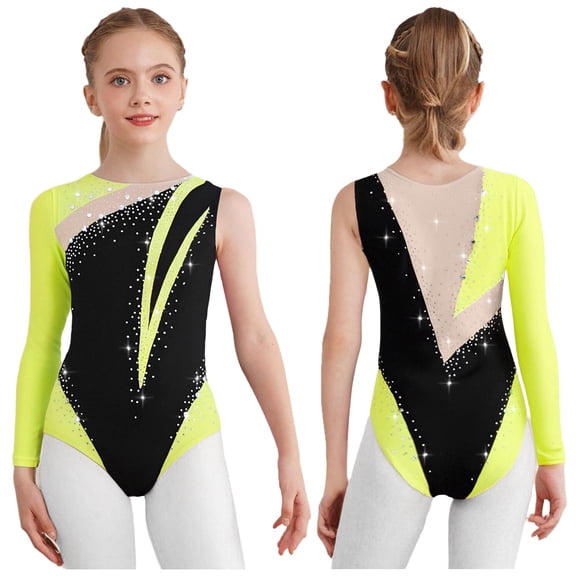 Aislor Gymnastics Leotards for Girls Sports Biketard Athletic Dance Apparel Practice Clothes Skating Jumpsuit Fluorescent Yellow 16