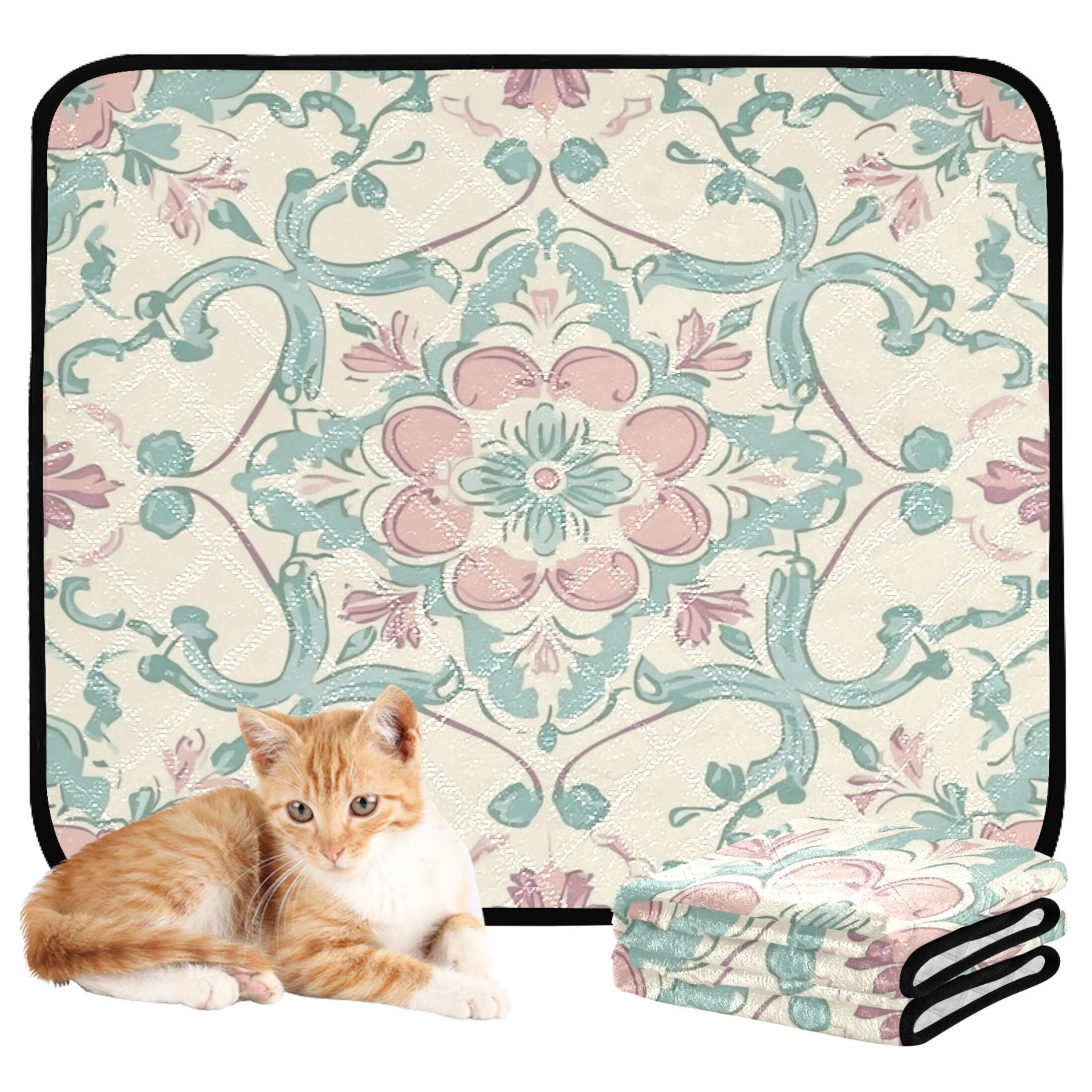 Qxltty Rose Red Boho Pattern Cat litter Pads Pet Set of 2 Diaper Mats Center Anti-leakage Layer Absorbent Soft and Comfortable