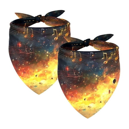 PhooArto Golden Music Melody Galaxy Dog Bandanas 2 Pack Soft Washable Pet Scarf Triangle for Large Dogs Puppies and Cats