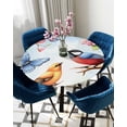 thumbnail image 5 of nqOlkjepod Spring Floral Round Tablecloth, Fitted Table Cover with Elastic for 36"-44" Round Tables, Pastoral Butterfly Birds Elegant Table Cloth Outdoor Indoor Dinning Party Waterproof Tablecloths, 5 of 6