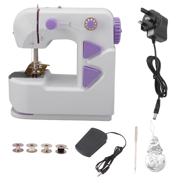 Mini máquina de coser portátil eléctrica para el hogar Micro mini máquina de coser de escritorio 100‑240 V para pequeños proyectos Reparaciones rápidas Enchufe de Reino Unido