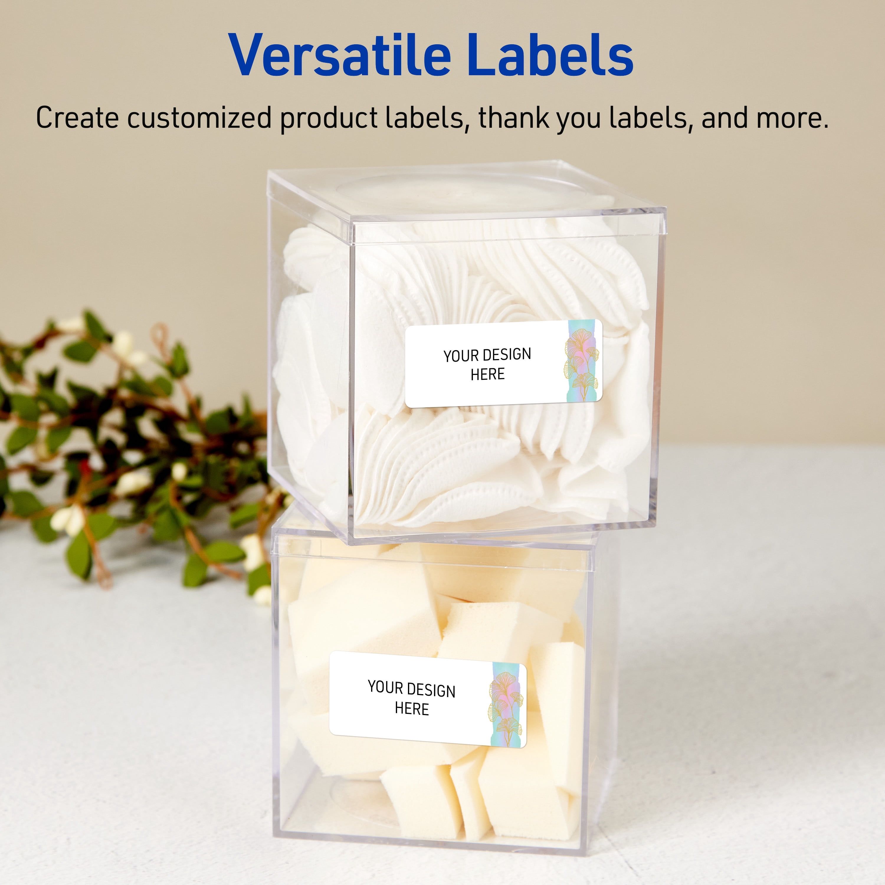 Avery Rectangle Address Labels, Floral Design, 1" x 2-5/8", Matte, Watercolors with Gold Ginkgo Leaves