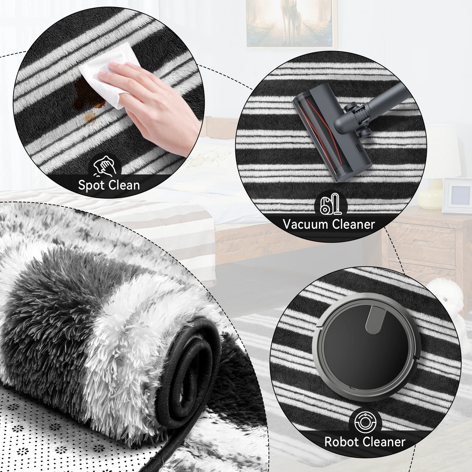 CozyDesg Soft Area Rugs for Living Room Bedroom,Large Rug Fluffy Fuzzy Shag Shaggy Soft Plush Carpet,Indoor Floor Carpet for Dining Room Home Decor,Black & White