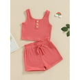 thumbnail image 4 of Yunliwuli Kid Girls Pants Suit, Casual Street Sleeveless Knitting Vest Tops + Solid Color Drawstring Shorts, 4 of 10