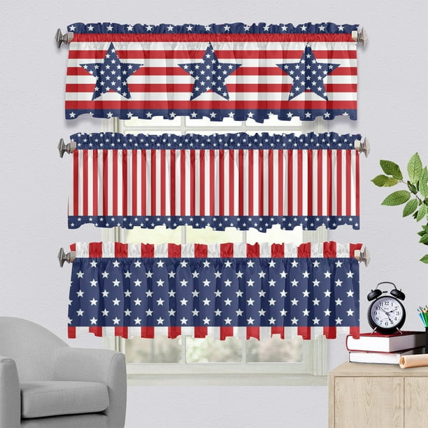 Fiudx Cortina con Estampado de Bandera, Diseño Rojo y Azul, Elegantes Rayas Translúcidas, Fácil de Instalar, con Ojales, Versátil para Sala de Estar, Dormitorio y Cocina, 137 X 45 Cm.