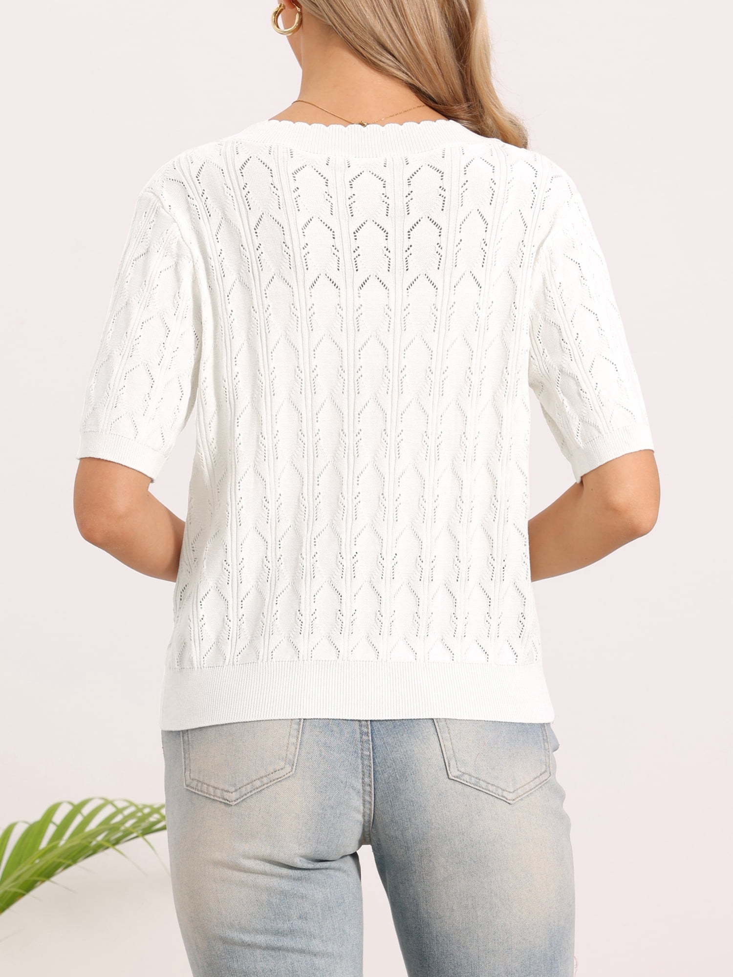 DARING DIVA Women's Short Sleeve Casual V Neck Lightweight Cardigan S White