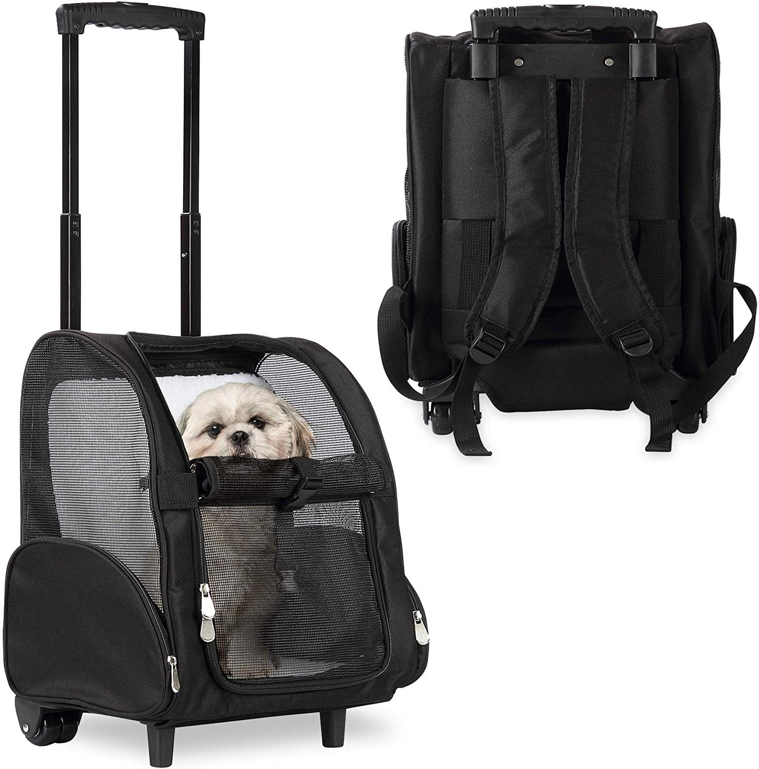 KOPEKS Deluxe Backpack Pet Travel Carrier with Wheels Heather Gray Approved by Most Airlines