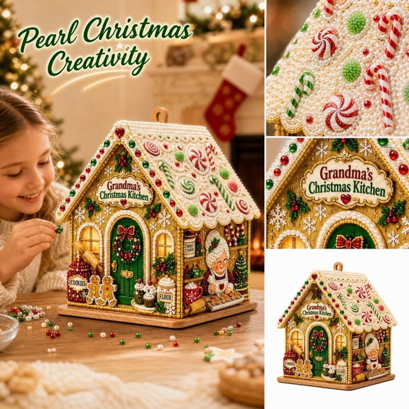Christmas Decoration 3D Christmas Village Houses Pearl Diamond Painting Art Kit, DIY Handmade Four-Sided Holiday Ornaments, Pearl Bead , Xmas Tabletop & Hanging Decorations Home Crafts Gift