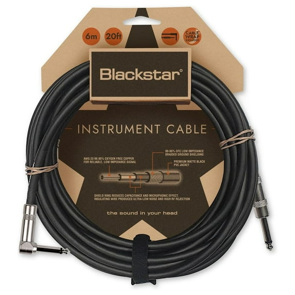 Blackstar 20ft Standard Series Instrument Cable Straight 1/4 Jack to Angle 1/4 Jack