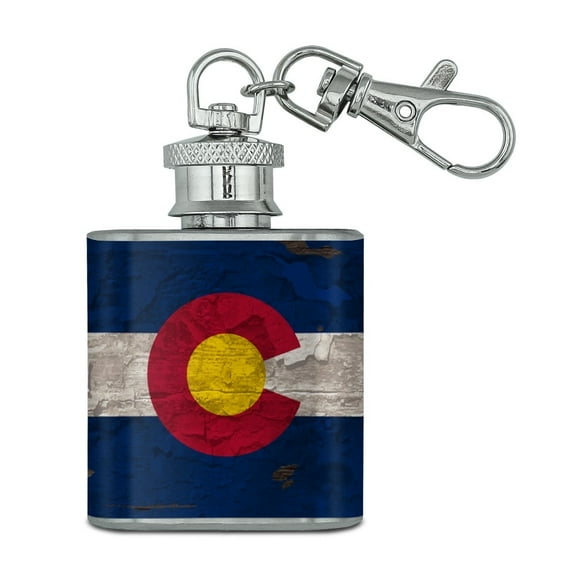 Rustic Distressed Colorado State Flag Stainless Steel 1oz Mini Flask Key Chain