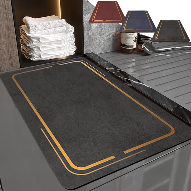 Tapete de baño de Diatomite - Tapete de baño súper absorbente, de secado rápido y antideslizante, 60x40cm, diseño fino para facilitar la despejanza de las puertas, negra/azul/roja