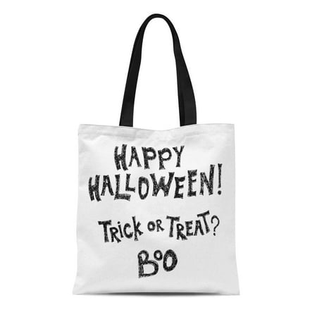 SIDONKU Canvas Tote Bag Halloween Phrase Hand Happy Trick Treat and Boo Lettering Durable Reusable Shopping Shoulder Grocery Bag