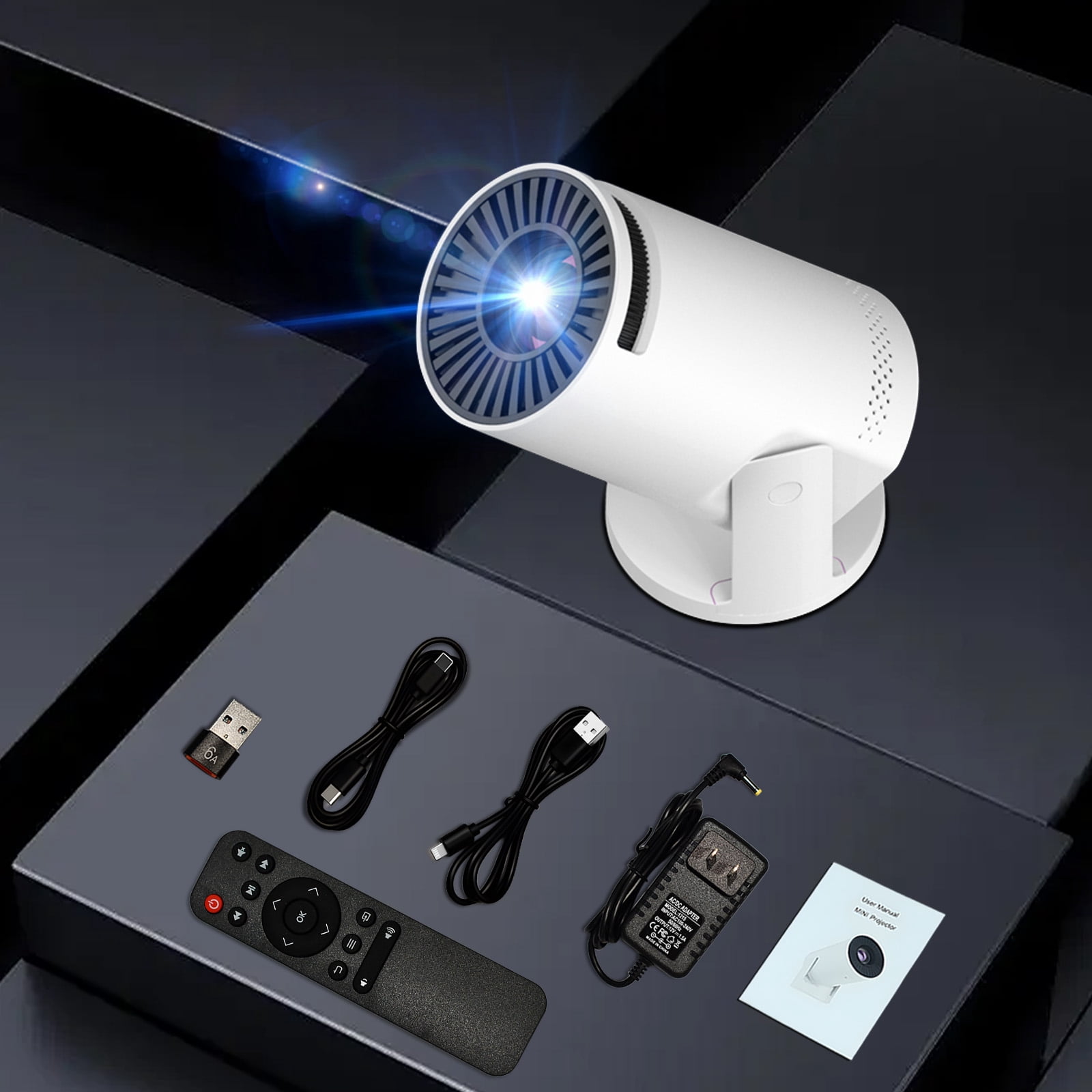 Mini projector, with wired screen sync 4K 1080P portable projector 180° rotation. 17-130" screen video projector. Compatible with smartphones, laptops, PC.(Q5)