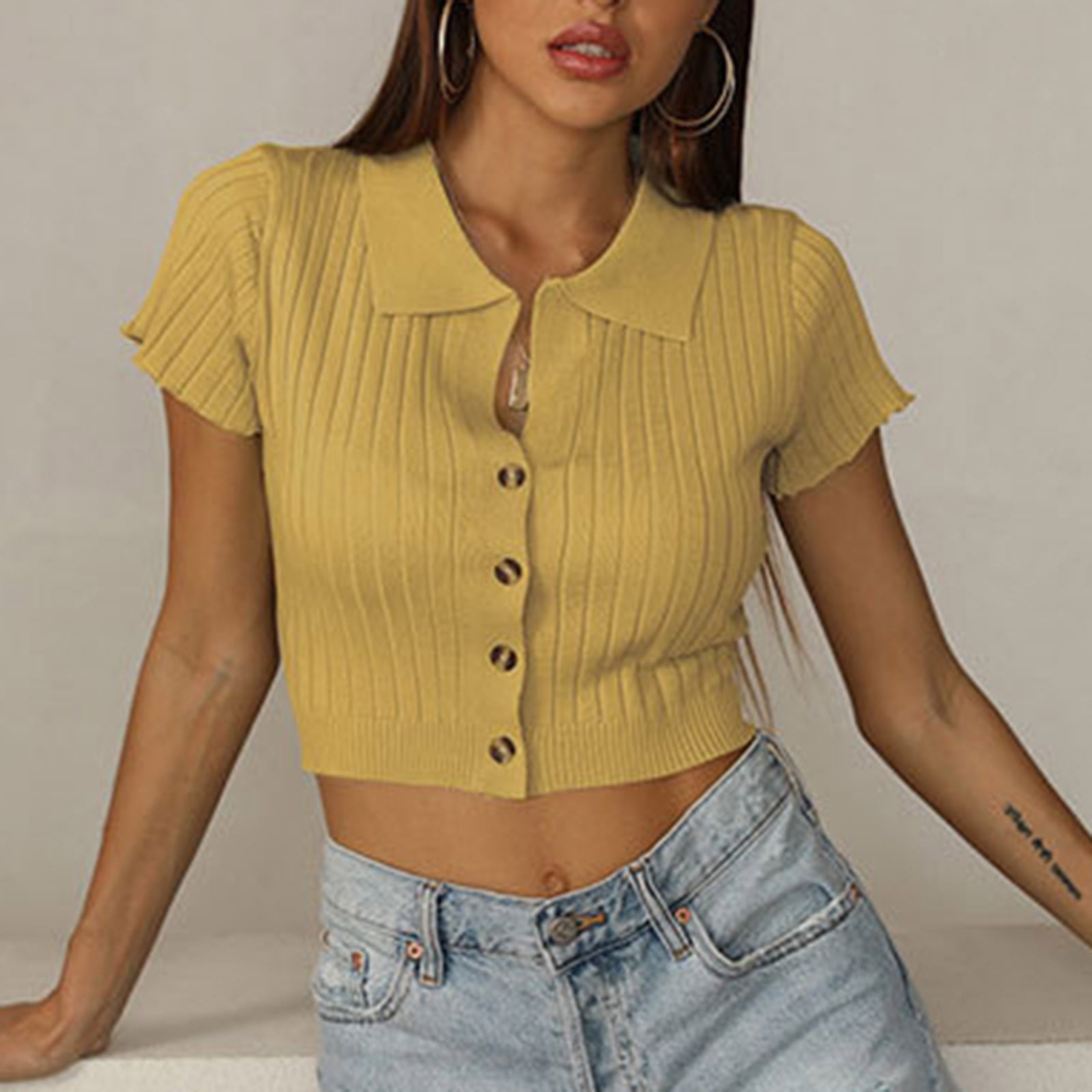 Yellow button hot sale crop top