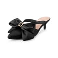 thumbnail image 1 of BLISSFUL STEP Women's Shoes Satin Bow Rhinestone Mules Pointed Toe Kitten Heel Slip-On Shoes  Black 6, 1 of 6