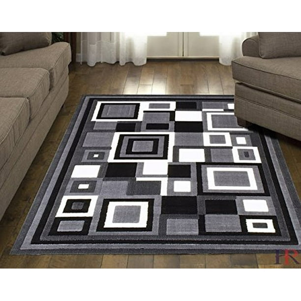 Hr Grey White Black Contemporary Geometric Modern Circles And Squares Design Area Rug Walmart Com Walmart Com