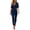 Blue, variant on Sunnin Womens Jumpsuit Belted Waist Pockets Short Sleeve Collared Slim Long Pants XS-L