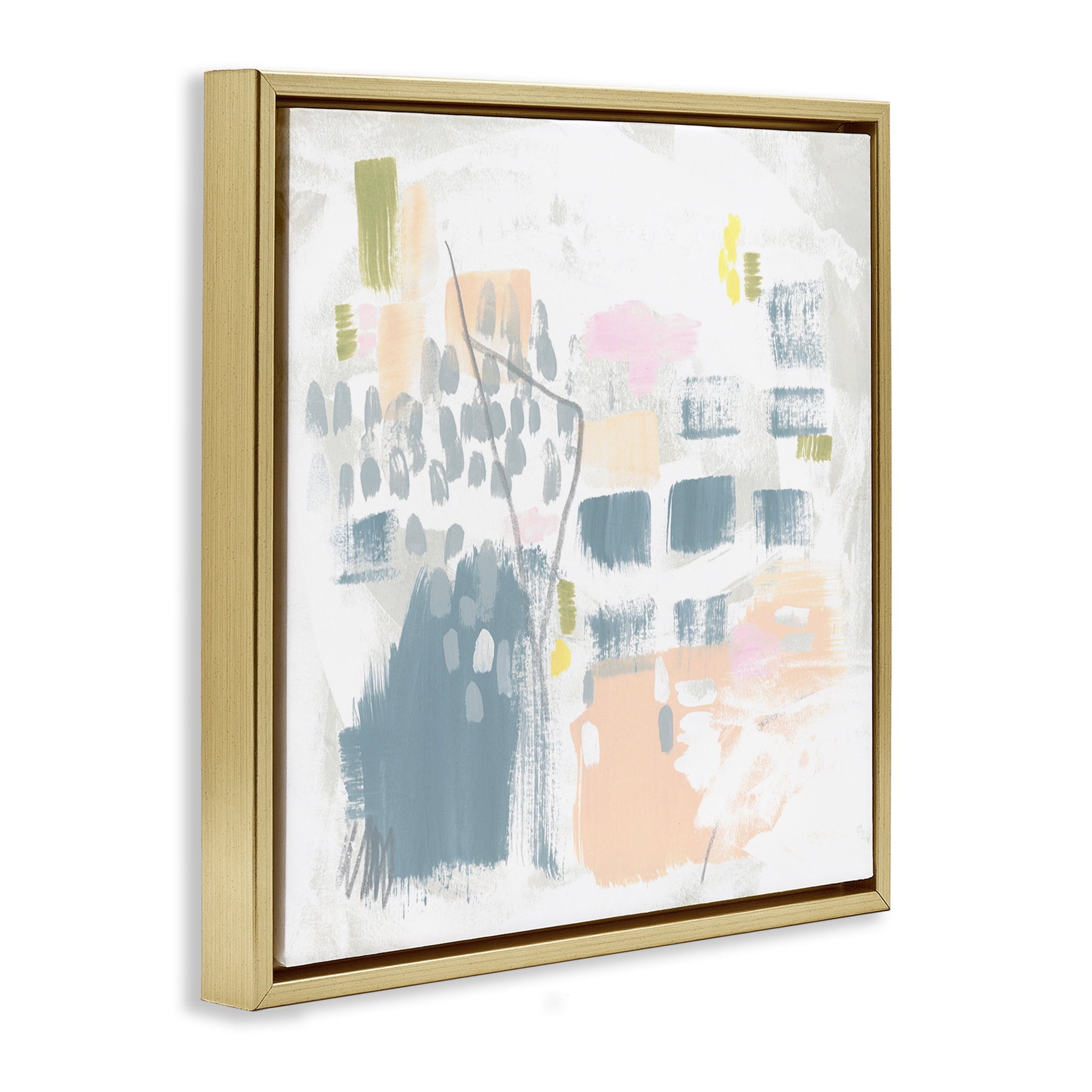 Stupell Industries Varied Pastel Patterns Abstract Painting Gold Floater Framed Canvas Art Print Wall Art, 18 x 18