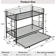 Twin Over Twin Bunk Bed with Trundle, Metal Space-Saving Design For Young Teens and Adults, Easy Assembly, K86