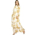 thumbnail image 2 of Flying Tomato Women's Chiffon Floral Long Sleeve Tiered Ruffle Maxi Dress (L, Ivory), 2 of 5