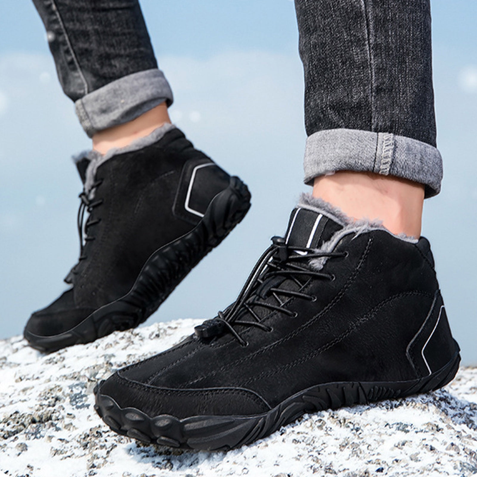 Modisza Mens Womens Barefoot Snow Boots Minimalist Zero Drop Winter Shoes Fleece Lined Ankle Sneakers for Hiking Walking Outdoor