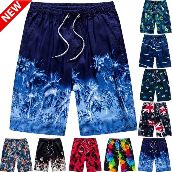 Tqyyweavej Men's Swim Trunks Quick Dry Elastic Rise Printed Summer Beach Shorts Drawstring Straight Leg Swim Shorts with Pockets