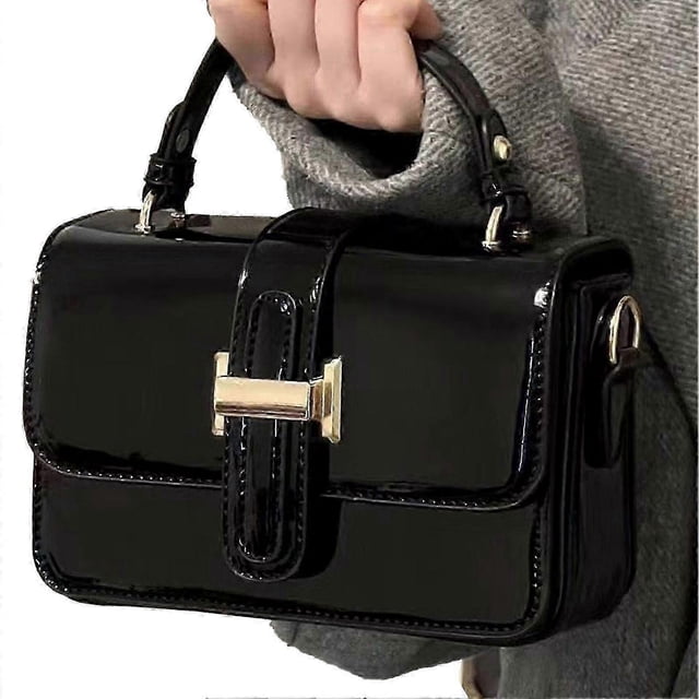Women Small Texture Shoulder Bag Minority Versatile Hand Bag Fashion Glossy Portable Bag Black Free Size