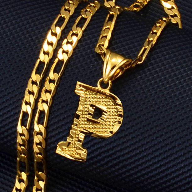 Anniyo -Collares con colgante de letras A-Z para mujer, hombre y niña, inicial del alfabeto inglés Figaro, cadenas de color dorado, joyería #058002S