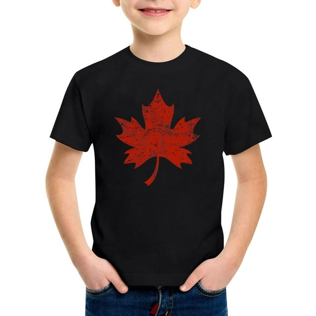 PMVFHDE Hauts pour Garçons pour Usage Quotidien Décontracté pour l'École et les Activités Extérieures, T-Shirt à Manches Courtes Col Rond Imprimé Feuille d'Érable pour la Fête du Canada