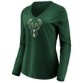 thumbnail image 2 of Women's Giannis Antetokounmpo Green Milwaukee Bucks Playmaker Name & Number Long Sleeve V-Neck T-Shirt, 2 of 3