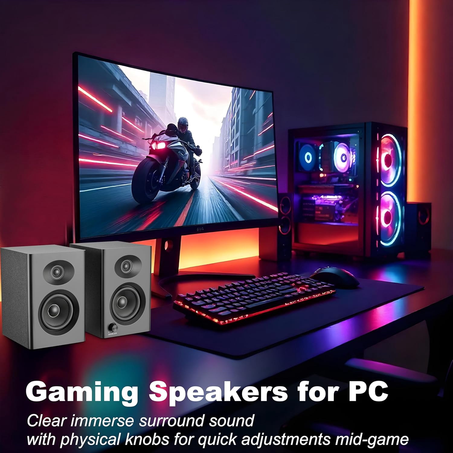 Computer Speakers for Desktop PC,  Bluetooth Surround Sound Speakers with Bass, Compact Powered Bookshelf Speakers for Office, Monitors, Laptop, Gaming, TV,
