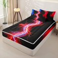 thumbnail image 3 of Erosebridal Neon Nature Lightning Zipper Twin Comforter Sets with Fitted Sheet and 2 Pillowcases for Boys Men, Red Blue Glowing Lines Zipper Bedding Set, Black Reversible, 4 Pieces, 3 of 5