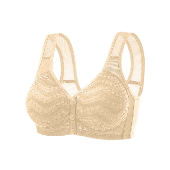 Bras for Women Front Snap Closure Plus Size Wireless Daily Bra Lace Mesh Wide Strap Comfort Bralette for Elderly Women All Season Casual Wear