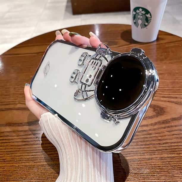 Funda de teléfono transparente galvanizada con soporte de astronauta, carcasa a prueba de golpes para iPhone 11, 12, 13, 14 Pro Max Plus Fivean unisex