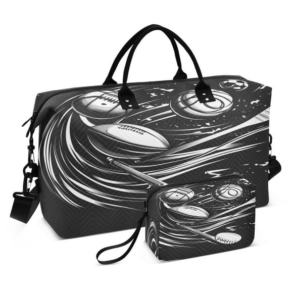 Travel Duffel Luggage Bag Sports Duffle Bag Gym Bag with Zipper Black Baseball Pattern