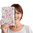 thumbnail image 3 of Jumbo Stretchable Book Cover Set of 6 Assorted Prints Dots, Peace Love, Paint Splatter, Circles, Pink Camouflage, Flamingo, Washable Reusable Fabric Book Covers for Large Books 9"x11" inches & up, 3 of 10