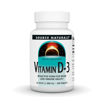 Source Naturals Vitamin D-3 Bioactive Form For Bone and Immune Health* 25 MCG (1,000 IU) -  200 Tablets