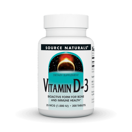 Source Naturals Vitamin D-3 Bioactive Form For Bone and Immune Health* 25 MCG (1,000 IU) -  200 Tablets