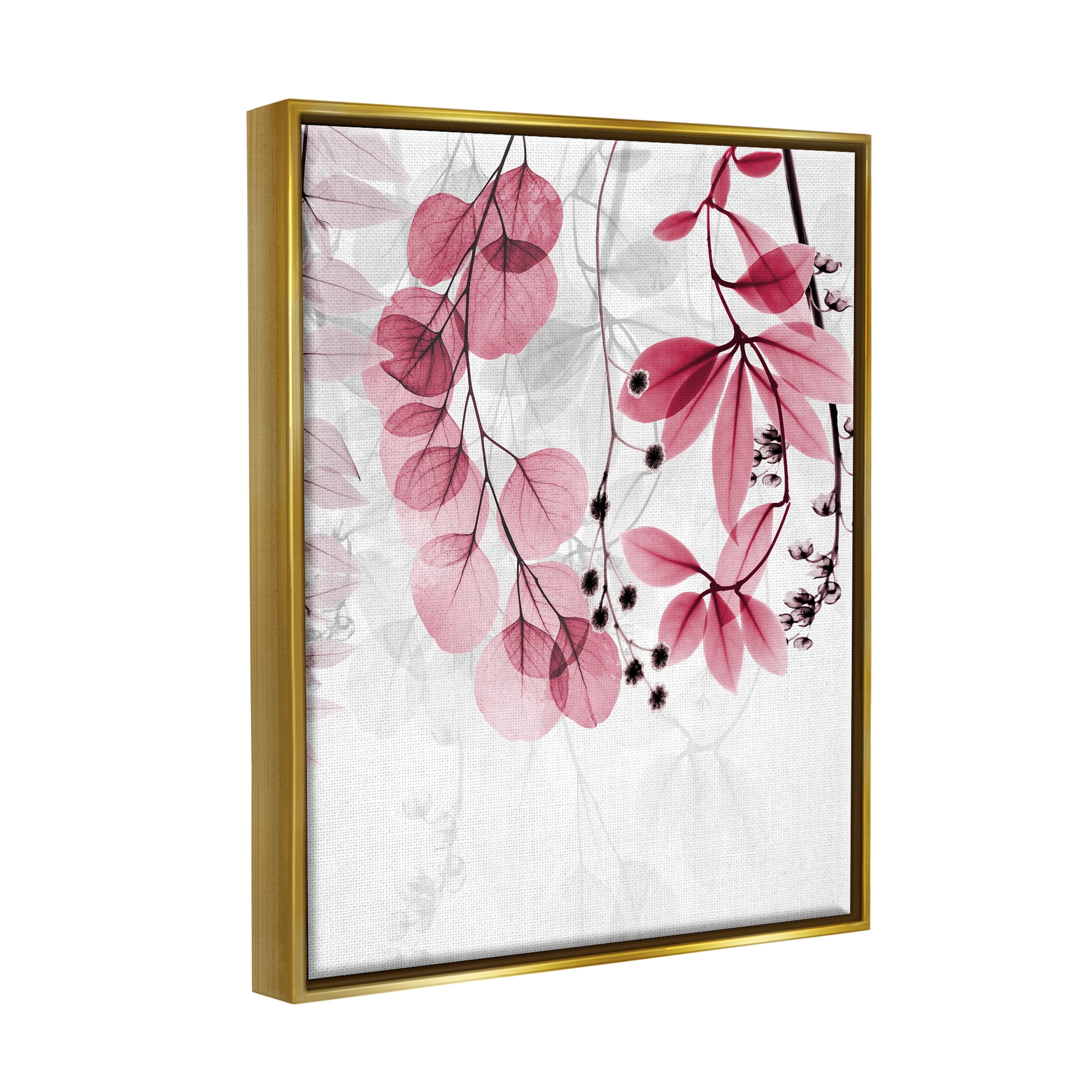 Stupell Industries Modern Pink Botanical Leaves Botanical & Floral Painting Gold Floater Framed Art Print Wall Art, 25 x 31