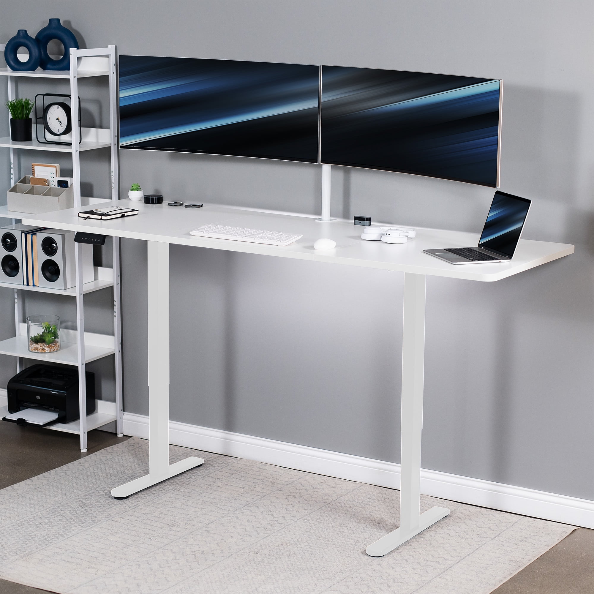 VIVO Electric Dual Motor 83” x 30” Standing Desk, White Top, White Frame