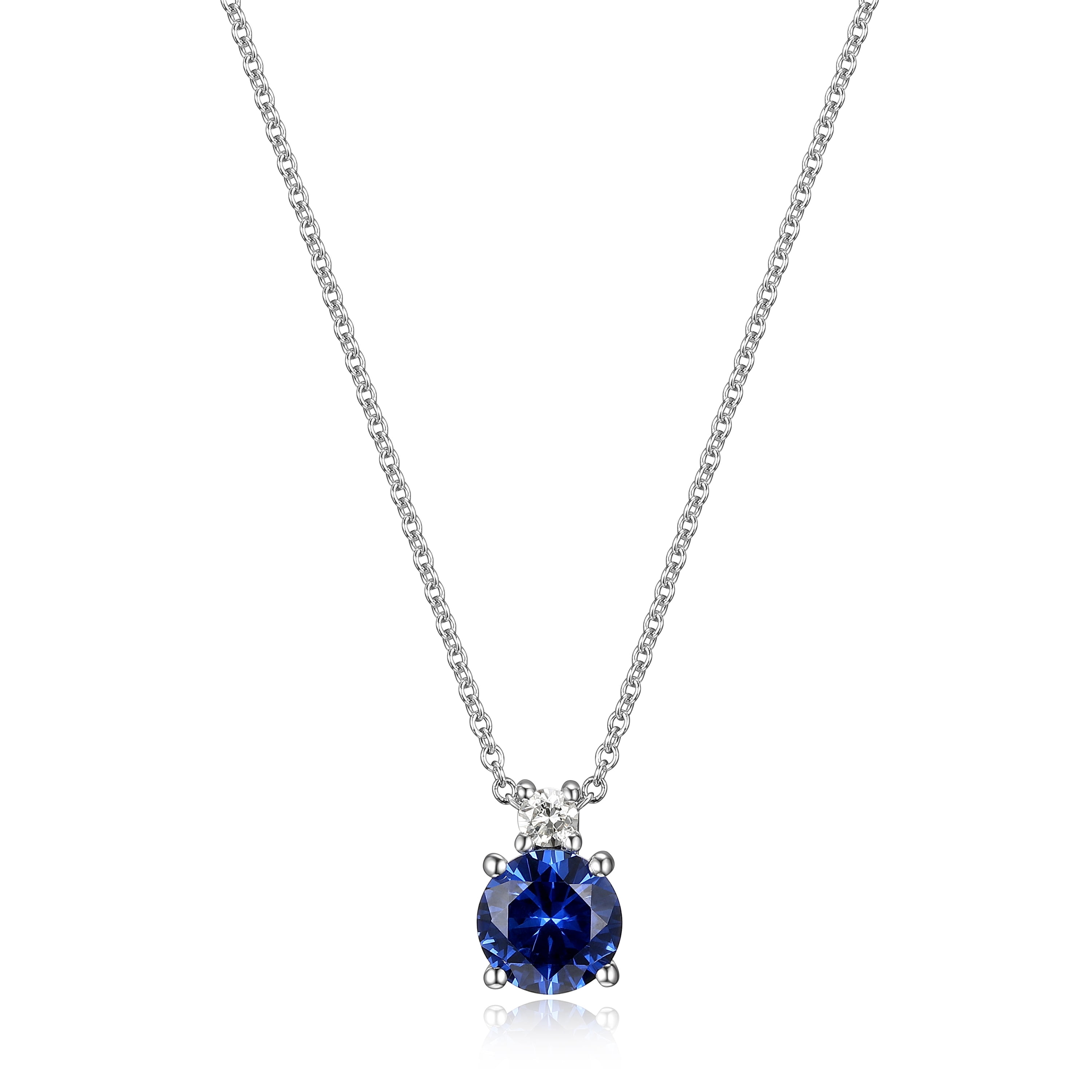 Forever Facets Lab Grown Diamond and Created Sapphire Necklace in Sterling Silver, Adult Female